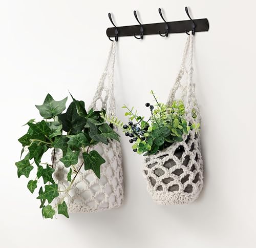 2 Packs Macrame Wall Plant Hanger for 6 in, Small Hanging Plant Basket - color: Beige X 2pc
