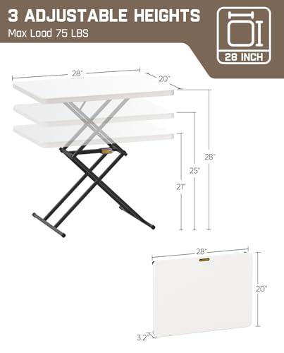 FanttikOutdoor Small Folding Table Quick Adjust 3 Heights, TV Tray, Dining - color: Granite White