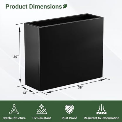 Metal Planter Box 38" x 13” x 30”, Large Rectangular Window Box - size: 38"L x 13"W x 30"H