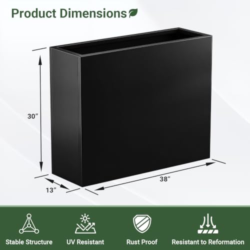 Metal Planter Box 38" x 13” x 30”, Large Rectangular Window Box - size: 38"L x 13"W x 30"H