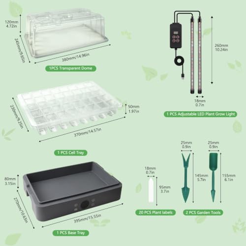 40-Cell Self-Watering Seed Starter Tray with Grow Light, 1-24H Timer, Humidity Dome, Soil pH Meter, Gloves, Seedling Tools, Indoor Kit for Plant Germination, Herbs, Vegetables, Flowers - size: 40-Premium model