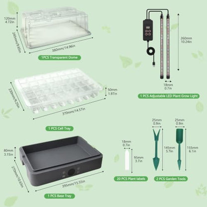 40-Cell Self-Watering Seed Starter Tray with Grow Light, 1-24H Timer, Humidity Dome, Soil pH Meter, Gloves, Seedling Tools, Indoor Kit for Plant Germination, Herbs, Vegetables, Flowers - size: 40-Premium model