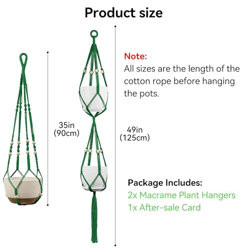 USLAI Macrame Plant Hanger, for Up to 15 Inch Pots, 35+49 Inch, Green - color: 35+49 Inch - Green