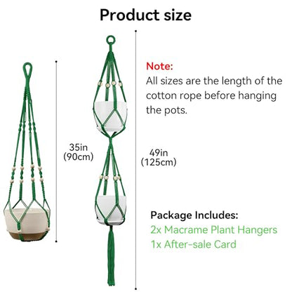 USLAI Macrame Plant Hanger, for Up to 15 Inch Pots, 35+49 Inch, Green - color: 35+49 Inch - Green