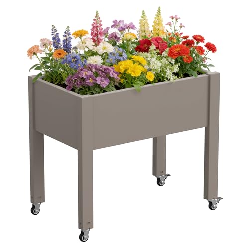 Fancyango Raised Garden Bed with Wheels 26.3" H -Gray - color: Gray, size: 26.3"H
