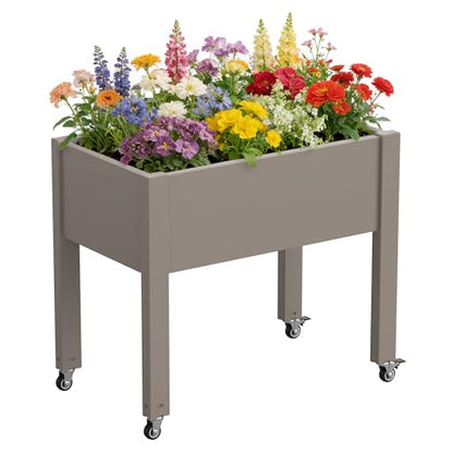 Fancyango Raised Garden Bed with Wheels 26.3" H -Gray - color: Gray, size: 26.3"H