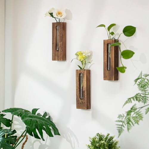 Farmhouse Wall Plant Propagation Station with Glass Tubes - color: Brown