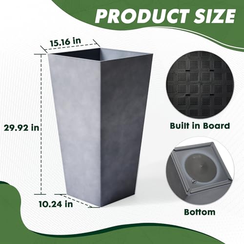 2PCS 30" Tall Planters Large Square Planter with Inner Tray,Outdoor Modern - color: 30-inch Gray