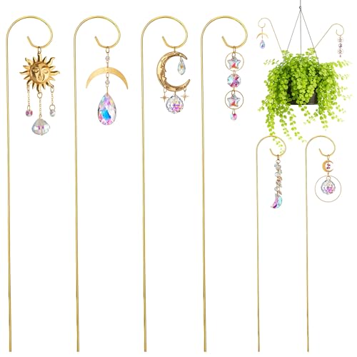 6PCS Small Trellis with Crystal Sun Catchers for Mini Potted Plants Gifts - style: 6pcs-Gold-Moon Star Suncatchers