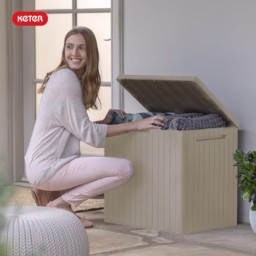 Keter City 30 Gal Outdoor Storage Box and Patio Side Table - color: Beige