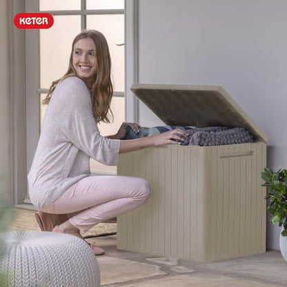 Keter City 30 Gal Outdoor Storage Box and Patio Side Table - color: Beige