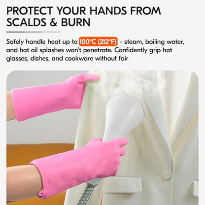 Vgo... Household Cleaning Gloves,Double-layer,Lined Dishwashing Gloves,Long Sleeves for Kitchen,Bathroom Cleaning(TP1117) - color: Pink, size: X-Small(Pack of 1)