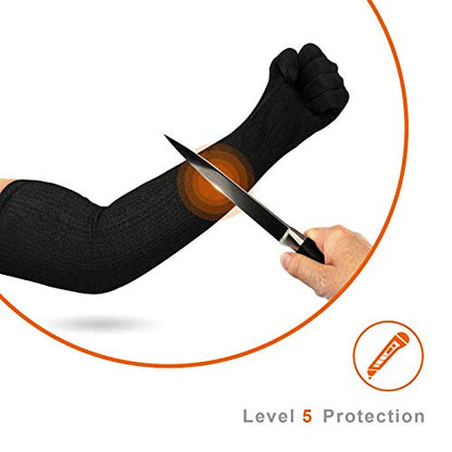 Protective Kevlar Gloves with Sleeves - Level 5 Protection, Heat & Cut Resistant for Welding, Kitchen, Gardening - color: Black-full Finger