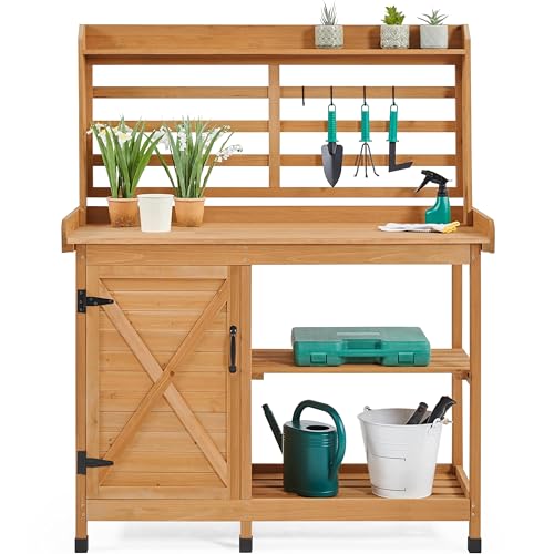 Yaheetech Outdoor Potting Bench with Storage, Planting Table for Patio,Wood - color: Wood