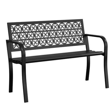 Outdoor Bench with Clover Back, Heavy-Duty Metal Frame Graden Bench, Weatherproof Patio Park Bench for Front Porch, Park, Yard, Patio - size: Clover