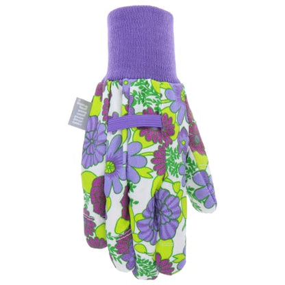 MUD Jersey & Chore Women's Garden Glove, Breathable, Elastic, Reinforced Fingertips, Purple Floral, M/L - size: Medium-Large