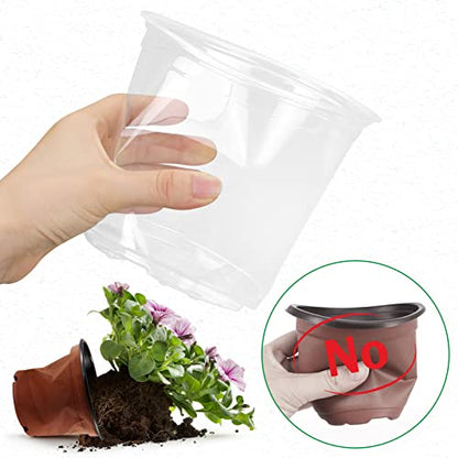 RAOOKIF 6/5/3.5 Inch Clear Nursery Pots with Drainage, 24 Pack Clear Nursery Pots for Plants, Flexible Plastic Garden Flower Pot - size: 3.5+5+6 INCH