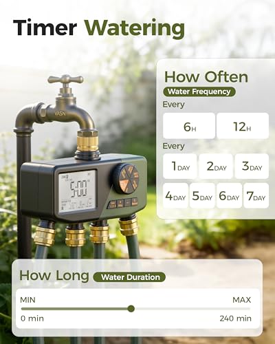 Diivoo 4 Zone Sprinkler Timer with Brass Inlet, Large Display - size: 4 Zone