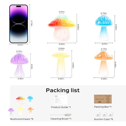 5Pcs Mushroom Propagation, Borosilicate Glass Vases, 6kg Suction Cups - color: Blue,yellow,purple,coffee,rainbow