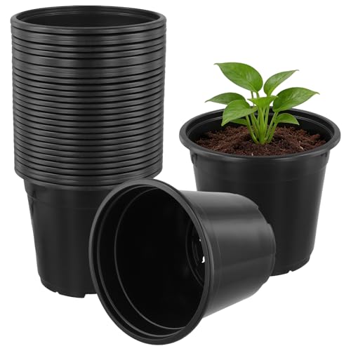 MOUYAT 30 Pcs 1 Gallon Nursery Pots for Plants, 6.5 inch Soft Flexible Plastic Plant Pots with Drainage Holes, Nursery Seedling Pots for Transplanting, Plantings, Black