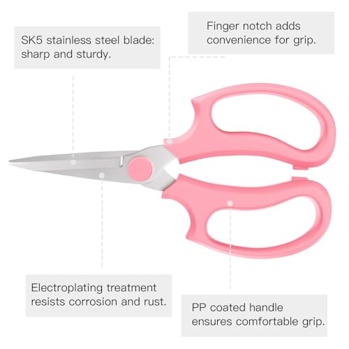 Housolution Flower Scissors, 3PCS Steel Pointed Pruning Shears, Pink - color: Pointed-pink, size: 3 Pack