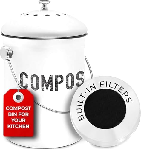 Epica Kitchen Compost Bin for Kitchen Countertops, 1.3 Galllon - White - color: White
