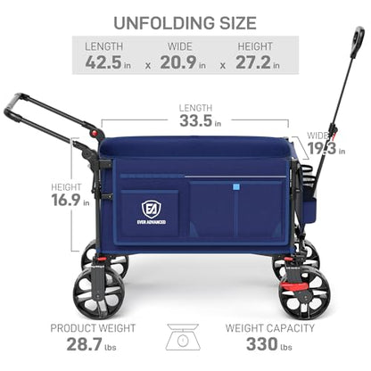 EVER ADVANCED Folding Push Wagon with Brakes, Portable Shopping Cart - color: Blue