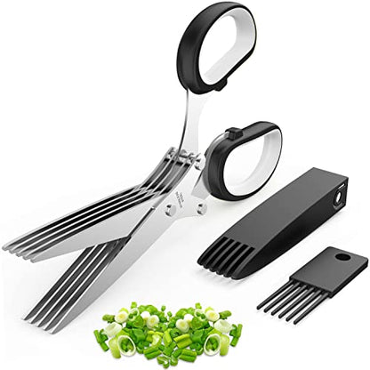 2026 Upgraded Herb Scissors, 5-Blade Kitchen Herb Shears - color: Black