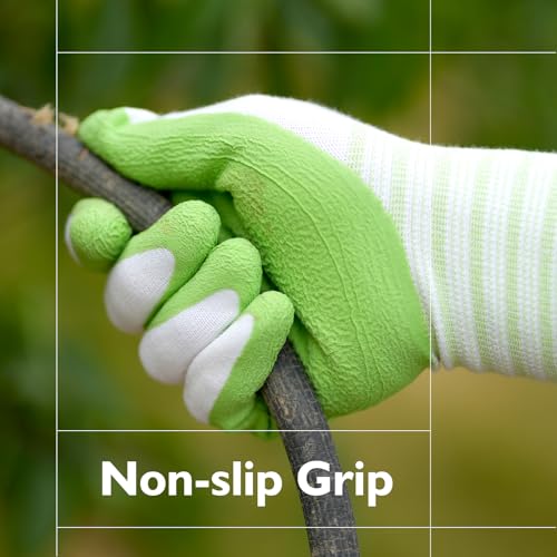 Gardening Gloves, Bamboo Fiber, Touch, Breathable, Rubber Coated, Green & Purple, S to XL - size: Small