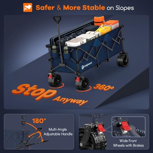 Originsure 300L Collapsible Beach Wagon Cart with Big Wheels, 560lbs, Blue - color: B-blue