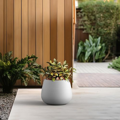 Kante White Concrete Planter 12.6" Dia All-Weather Round Small Pot - color: White, size: 12.6"Dia x 9.8"H