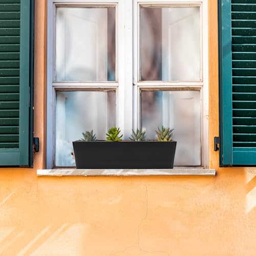 GREANER 3PCS 16x3.8 Inch Window Boxes Planters, Black Rectangle Planters Box with Drainage Holes and Trays, Herb Succulents Flowers Plastic Pot for Windowsill, Garden, Balcony, Indoor, Outdoor Decor - size: 3Packs/16x3.8in-black