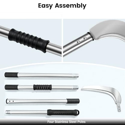 12.6'' Scythe Tool for Grass Cutting, 4 Stainless Steel Poles, Adjustable Dual-hand Grip, Professional-Grade Blade, for Clearing Bushes, Vines, Fields, Ditches, Paths, Landscaping, 67in, Silver.