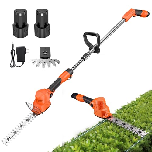 4-in-1 Pole Hedge Trimmer Cordless with 2 x 2.0 Ah Batteries - color: Orange