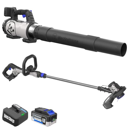 Westinghouse 20V Cordless Leaf Blower, 350 CFM, 110 MPH + 2-in-1 Cordless String Trimmer and Edger, 12 Inch Cutting Path with 4.0Ah Battery and Charger - style: Leaf Blower/String Trimmer Kit