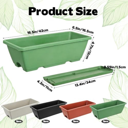 12 Pack Window Box Planter Rectangular Vegetable Flower Planters with Drainage Holes Saucers Plastic Flower Pots Planter for Indoor Outdoor Patio Garden Decor