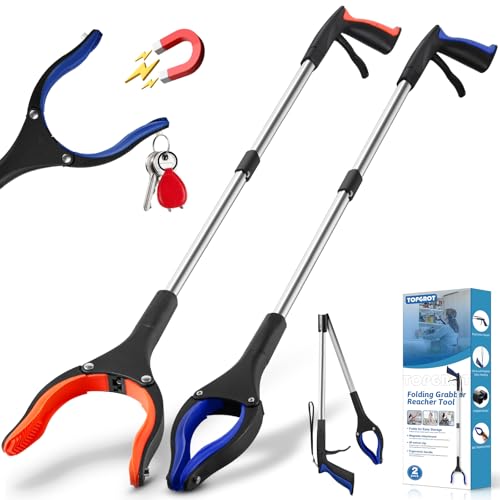 32” Grabber Reacher Tool, 2-Pack Foldable Reacher Grabber Pickup Tool with 90° Rotating Jaw & Magnets, Trash Picker Upper Grabber, Lightweight Grabbers for Seniors Heavy Duty - size: 32"