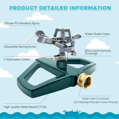 2 Pack Metal Impact Sprinklers for Yard Lawn Sprinkler 360 Coverage - color: Green
