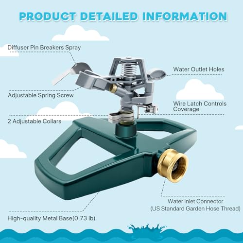 2 Pack Metal Impact Sprinklers for Yard Lawn Sprinkler 360 Coverage - color: Green