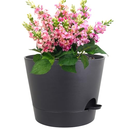 Meowell 12 inch Large Self Watering Pot for Indoor Outdoor Plants, Black - color: Black, size: 12inch A