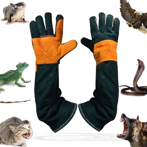 Animal Handing Gloves Bite Proof,Leather Welding Gloves,Multipurpose Puncture Proof Glove for Dog,Cat,Reptile,Snake - color: Green+orange, size: 23.6 inches