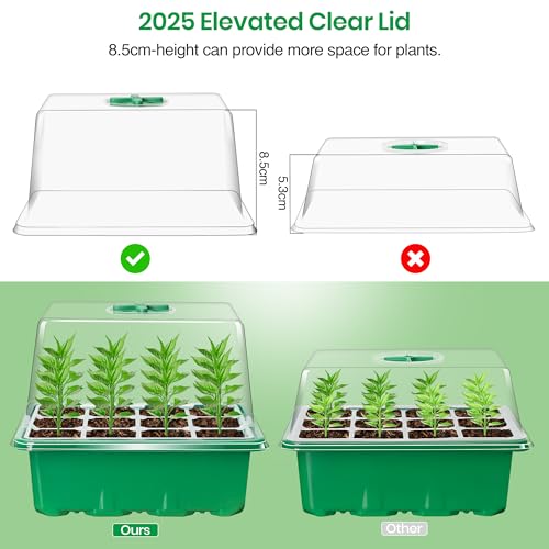 The Bundle of Bonviee 5 Packs Seed Starter Tray with Grow Light and 36 Packs Variety Sizes Clear Nursery Pots