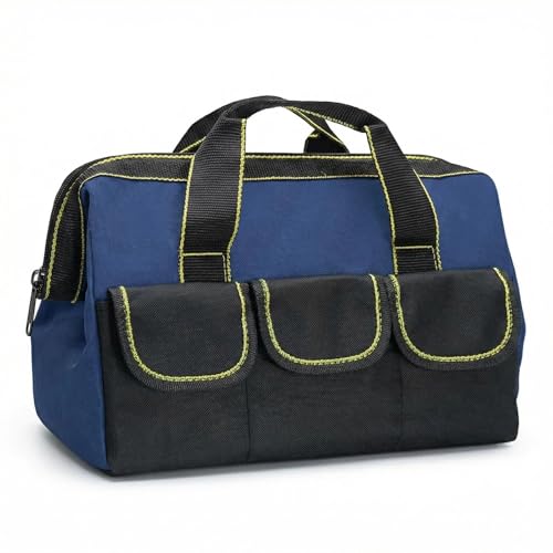 Tool Bags for Men Heavy Duty with Waterproof Hard Bottom Wide Mouth Large Tool Tote Bag Multi Pockets Organizer for Electrician Carpenter Mechanic Dad Gifts (1, Navy blue, 16 Inch) - color: Navy blue, size: 16 Inch