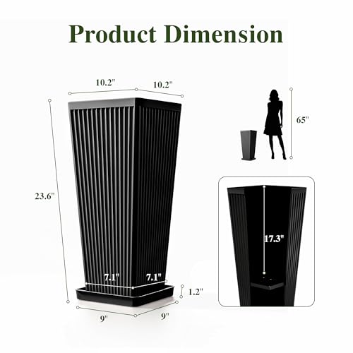 24" Tapered Tall Planters for Outdoor Plants with Tray&Shelf, Black - color: Black2-smooth