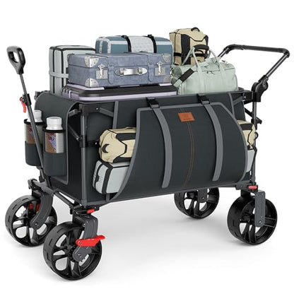 EVER ADVANCED Folding Push Wagon with Brakes, Portable Shopping Cart - color: Gray