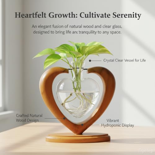 Plant Propagation Station, Heart Glass Vase, Solid Wooden Stand - color: 1 Pack