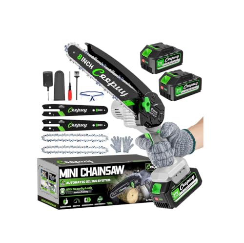 Mini Chainsaw Cordless 8 Inch with 2x 4000mAh Batteries, Portable Electric Chain Saw, Automatic Oiler, Battery Powered Small Handheld Saw, Security Lock Trees Branches Trimming, Wood Cutting, 2026 - size: Light Gray 8-inch