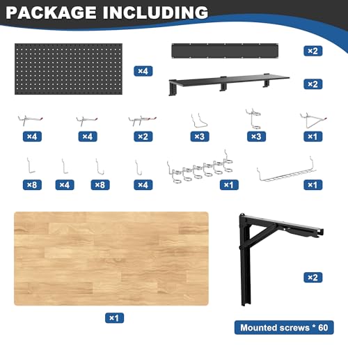 Ultrawall Wall Mounted Workbench with Pegboard, Folding Down Work Table - size: 47.24"x22.83" workbench