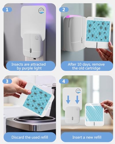 Mosiller Flying Insect Trap, Indoor Plug-in Fruit Fly Trap, Gnat Traps, Suitable for Gnat, Moth, and Mosquito, and Can Used in Every Corner of Home - 1 Device +5 Glue Cards