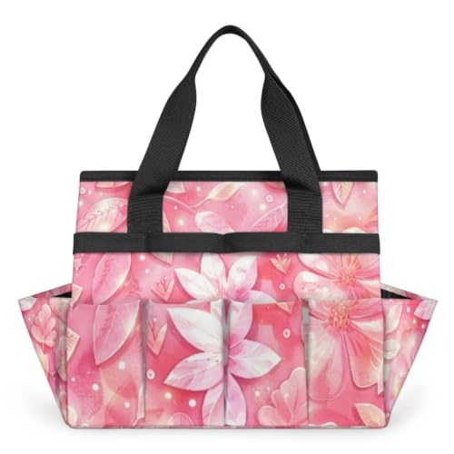 Rose Red flower Gardening Tool Bag,Heavy Duty Garden Tote Bag,Portable Oxford Gardening Storage Basket Organizer Handbag with Pockets Handle,Hand Tools Gifts for Outdoor Garden Lawn - color: color-8
